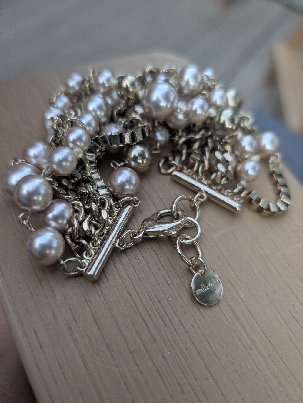 Cha Cha Bracelet Pearls Gold Chains Intertwined